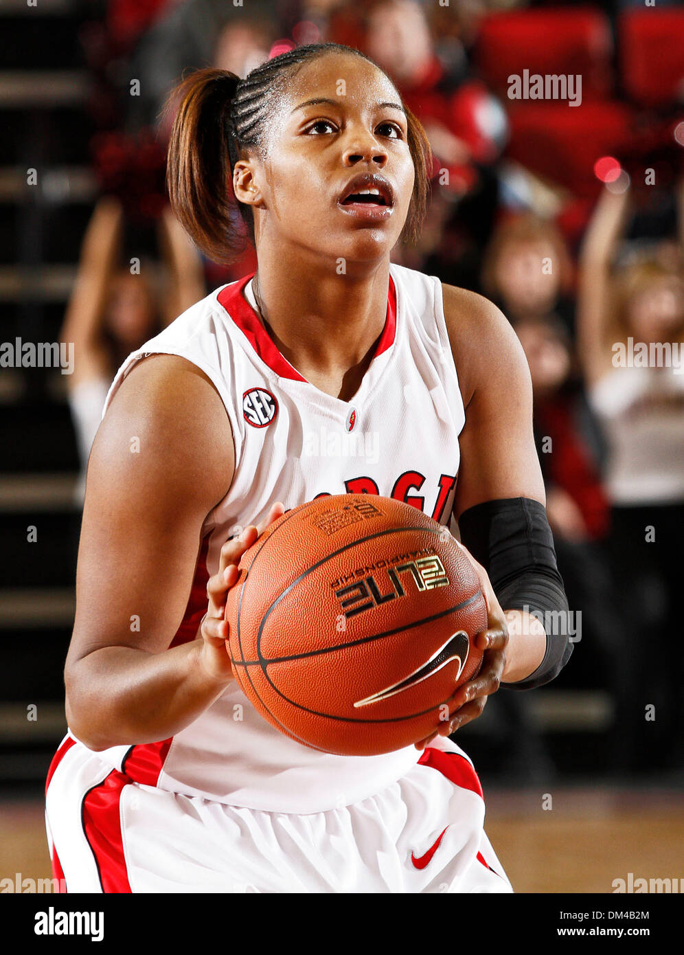 Georgia guard Jasmine James (10) shoots a free throw at the game against  Florida in Stegeman Coliseum at the University of Georgia in Athens, Ga.,  on Sunday, January 10, 2010. Georgia won