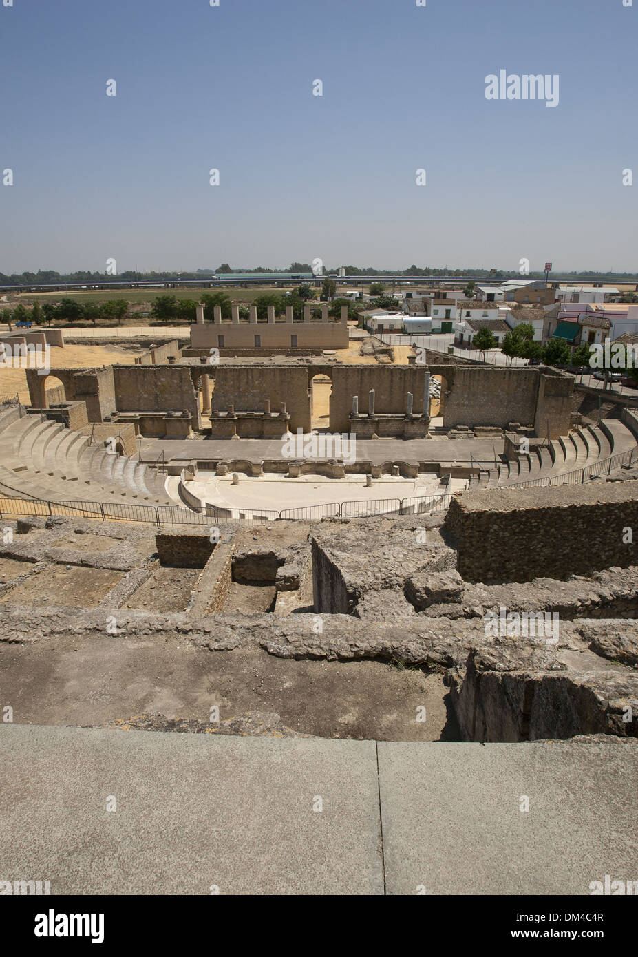Roman Art. Spain. Italica. Theater. Orchestra, frons pulpiti and scaenae frons. Santiponce. Andalusia. Stock Photo