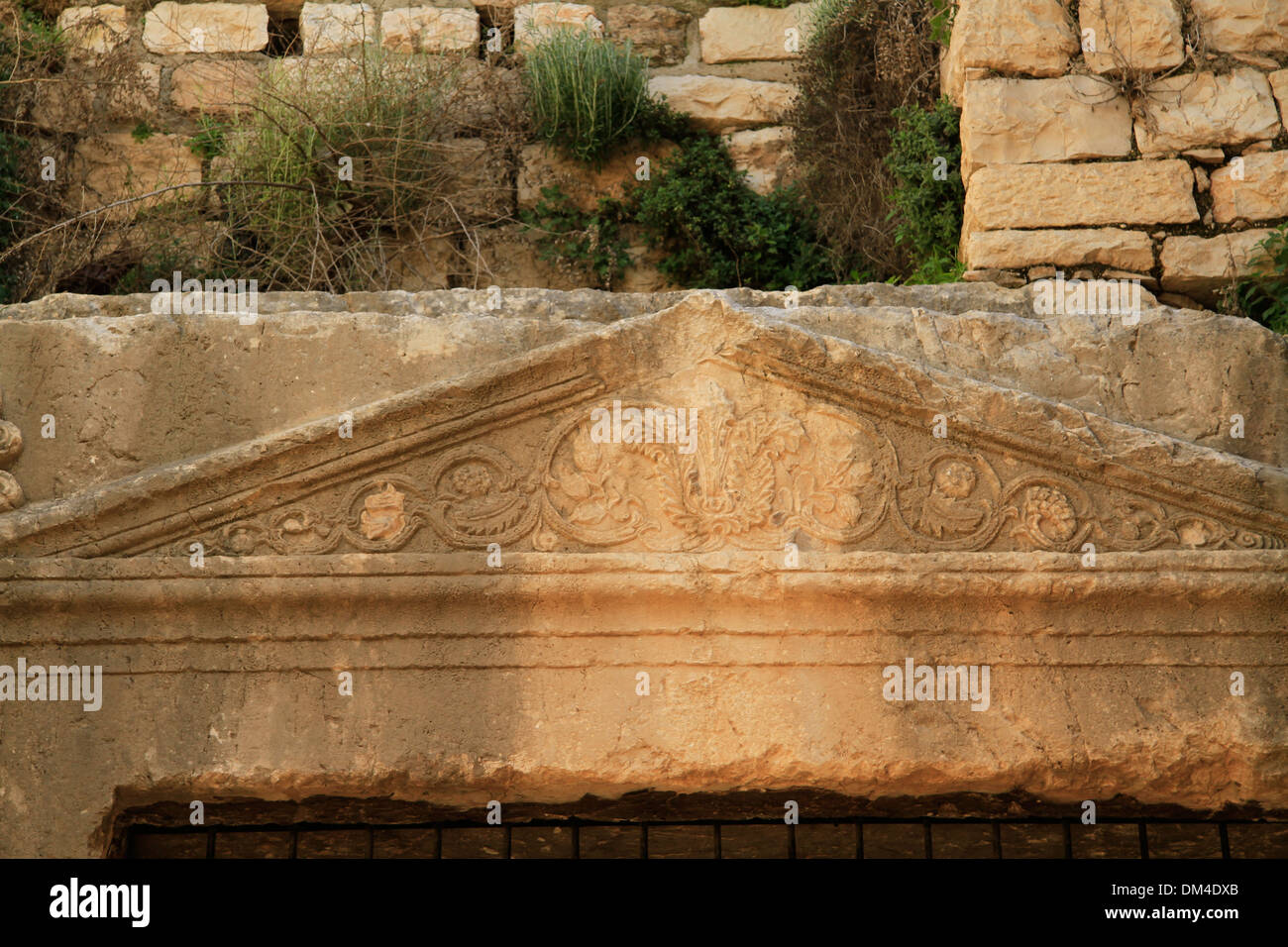 Jerusalem, the lintel of the entrance to Jehoshaphat Cave in Kidron valley Stock Photo
