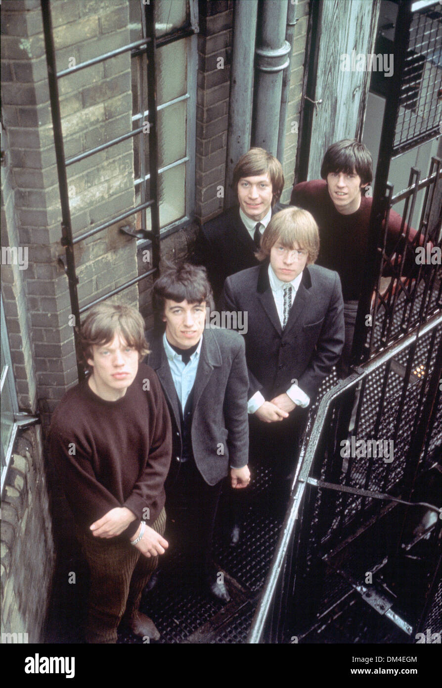 ROLLING STONES UK group in 1963. From left: Mick Jagger, Bill Wyman, Charlie Watts, Brian Jones, Keith Richards. Stock Photo