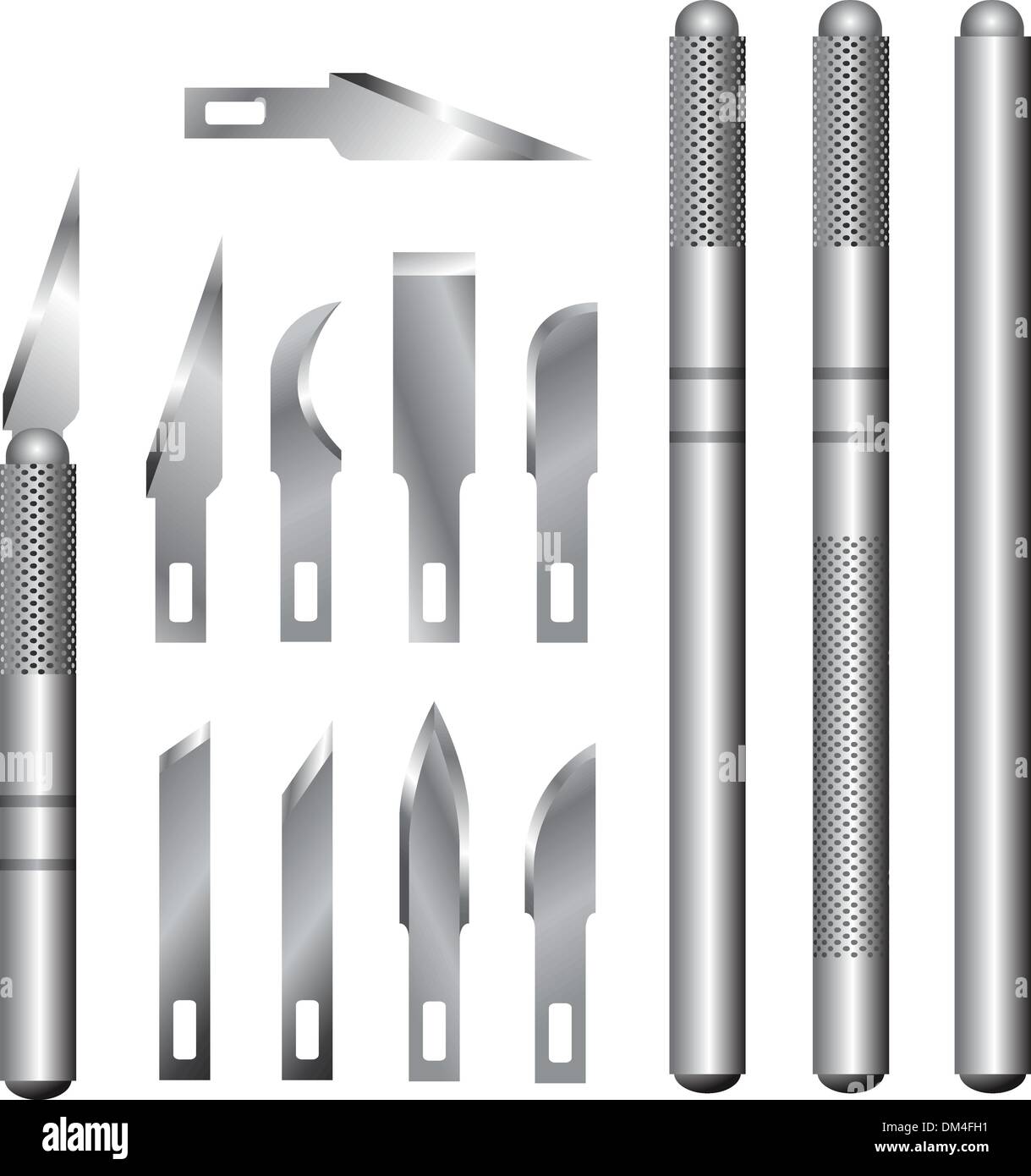 Hobby knife handles and blades Stock Vector
