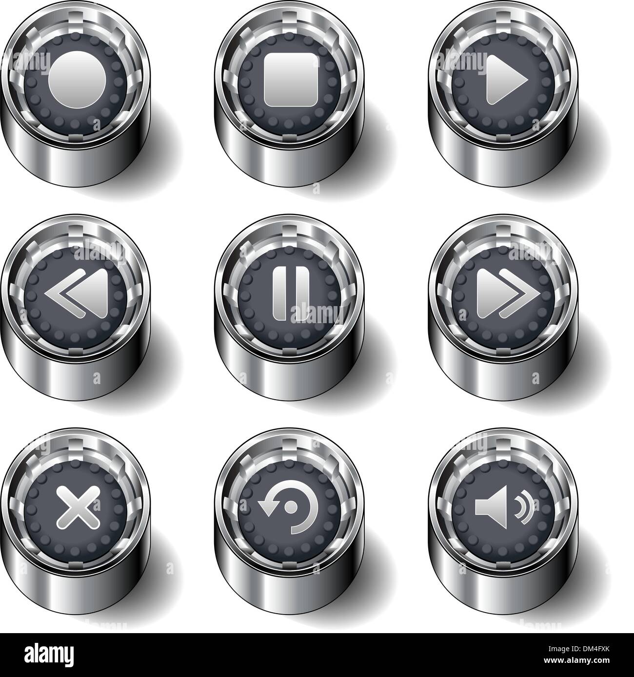 Media player icons on rubber vector buttons Stock Vector