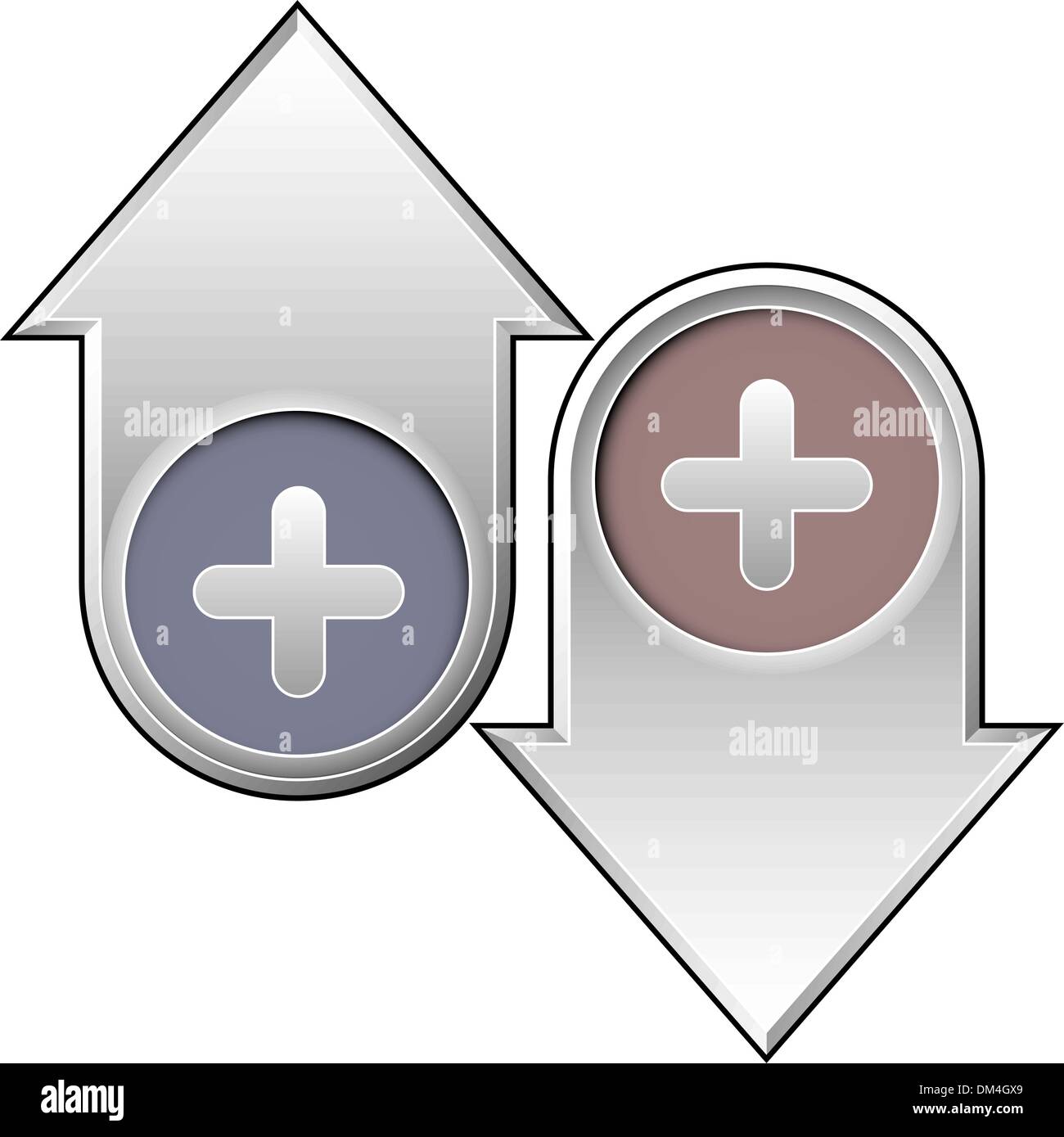 Plus or add icon on up and down arrows Stock Vector