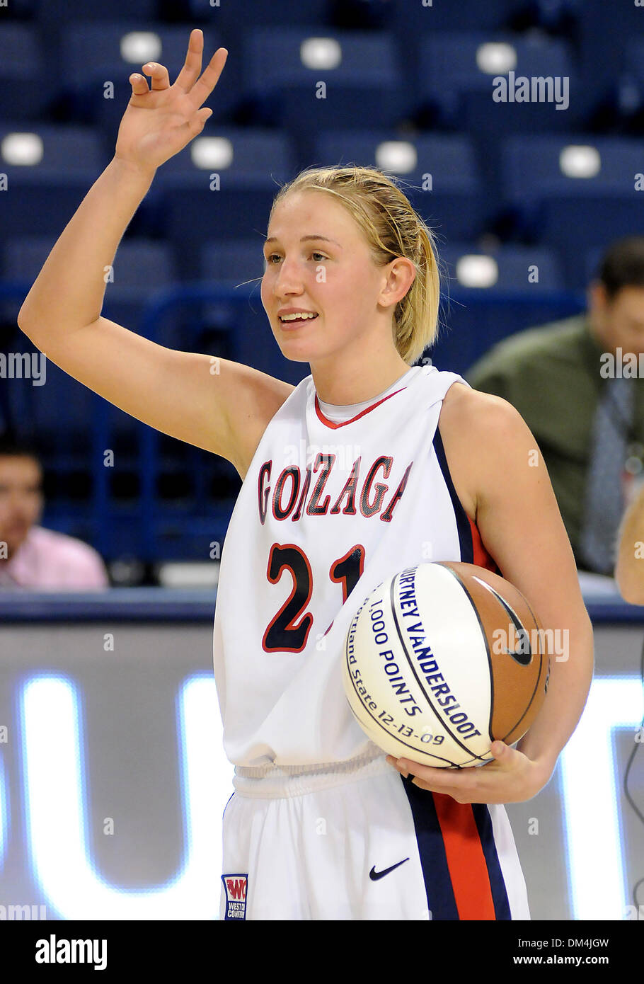 Gonzaga's Courtney Vandersloot is given a celebratory basket for