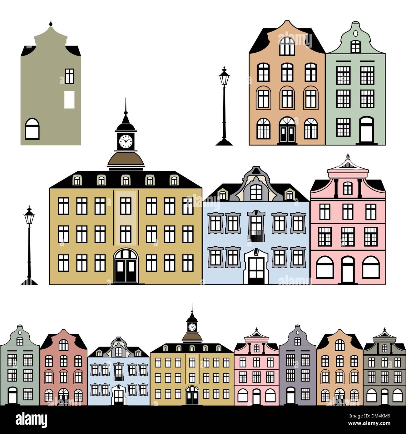 Old town houses. Vector illustration Stock Vector