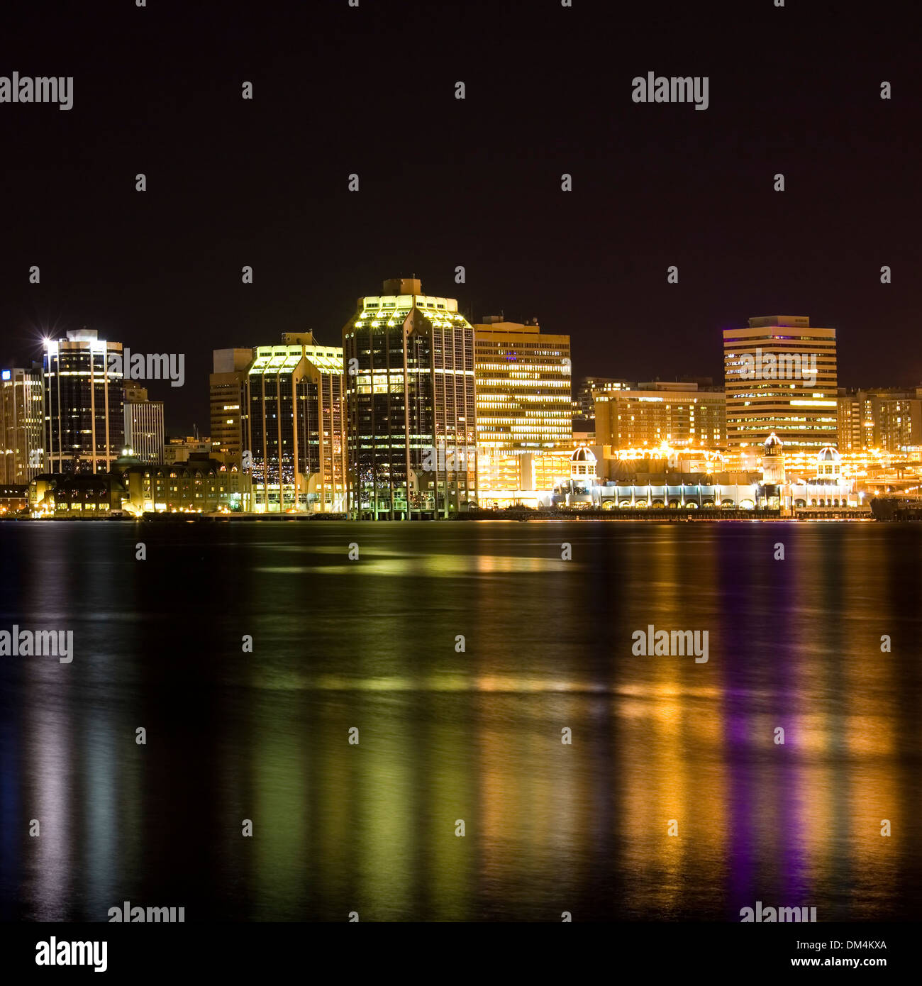 Night time view of the Halifax, Nova Scotia waterfront as viewed from the Dartmouth side. Stock Photo