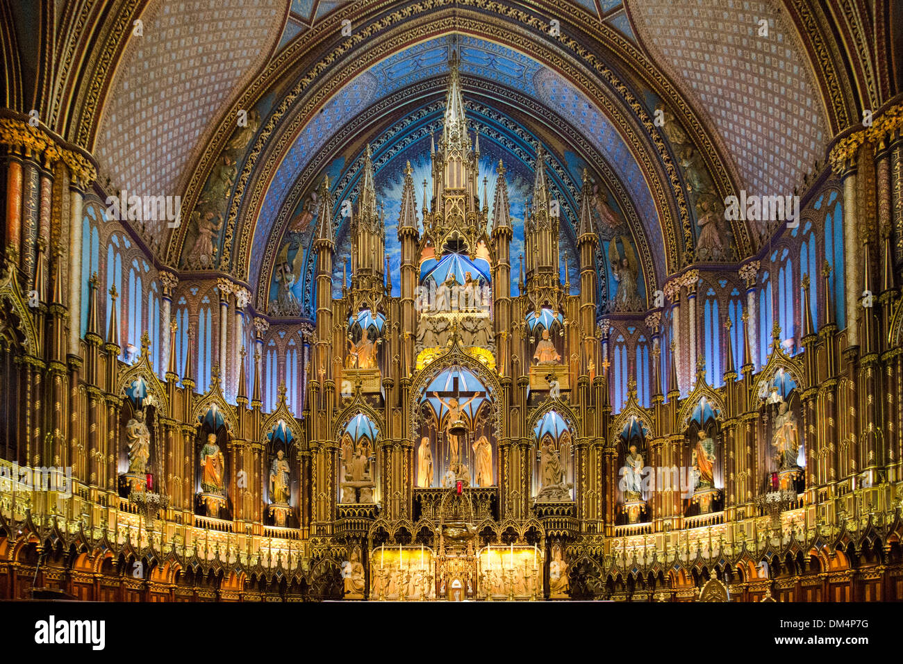 Basilica Canada North America Montreal City Notre Dame Quebec altar architecture colourful interior religion touristic travel Stock Photo