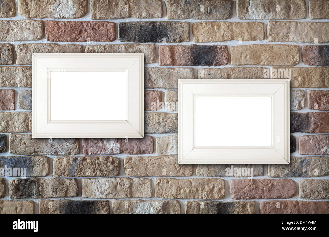 Photo frames on brick wall background Stock Photo - Alamy