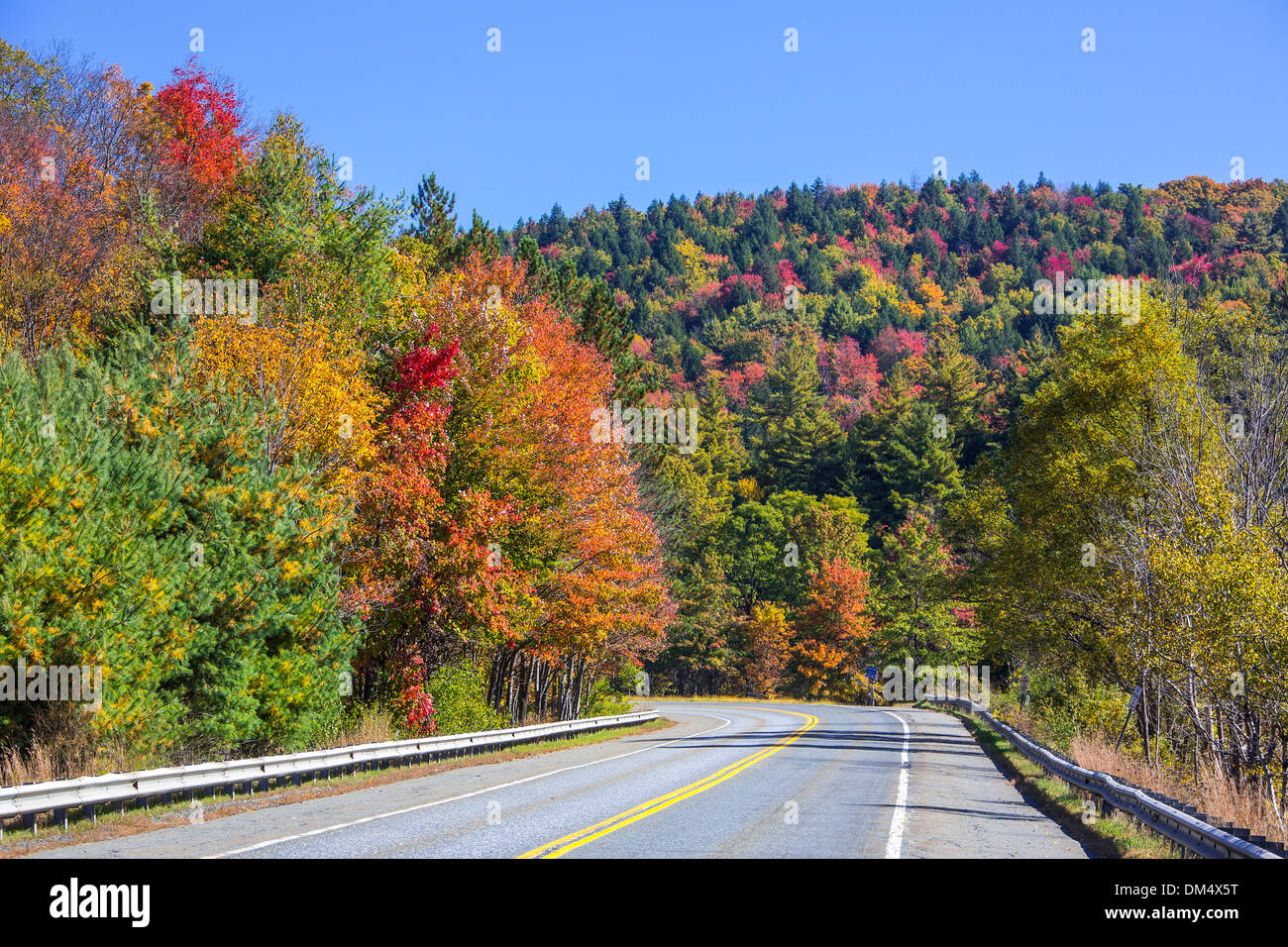 Autumn Berkshire Massachusetts USA United States America colourful highway nature New England red touristic travel wood Stock Photo