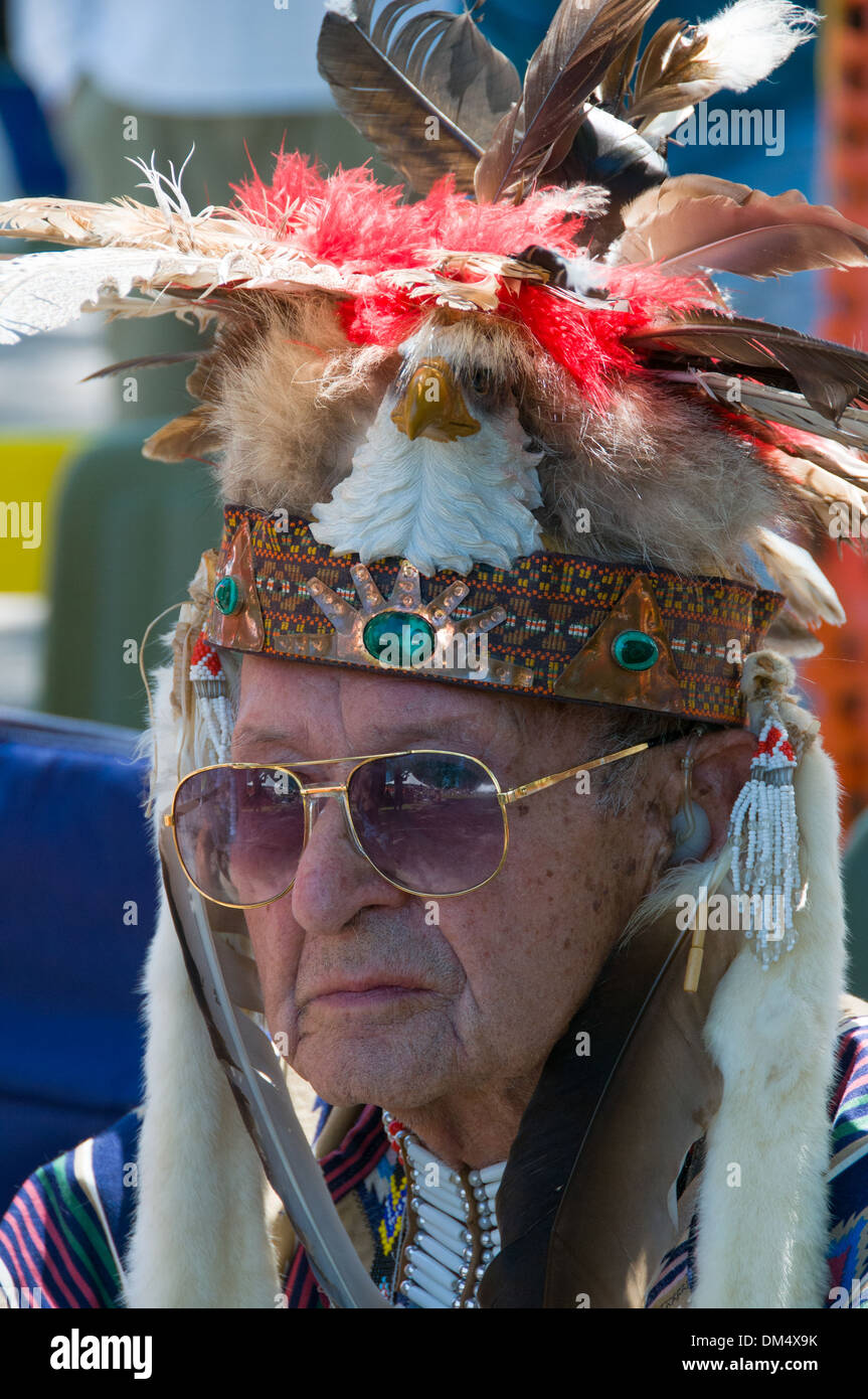 Elderly Native Chief kahnawake Pow Wow Quebec Stock Photo