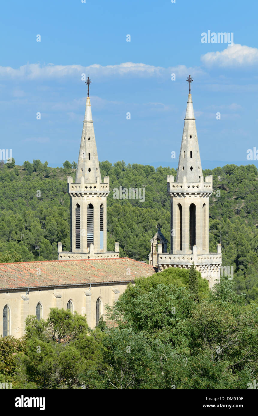 Abbey de St-Michel de Frigolet or Frigolet Abbey in the Forest near  near Tarascon Montagnette Provence France Stock Photo