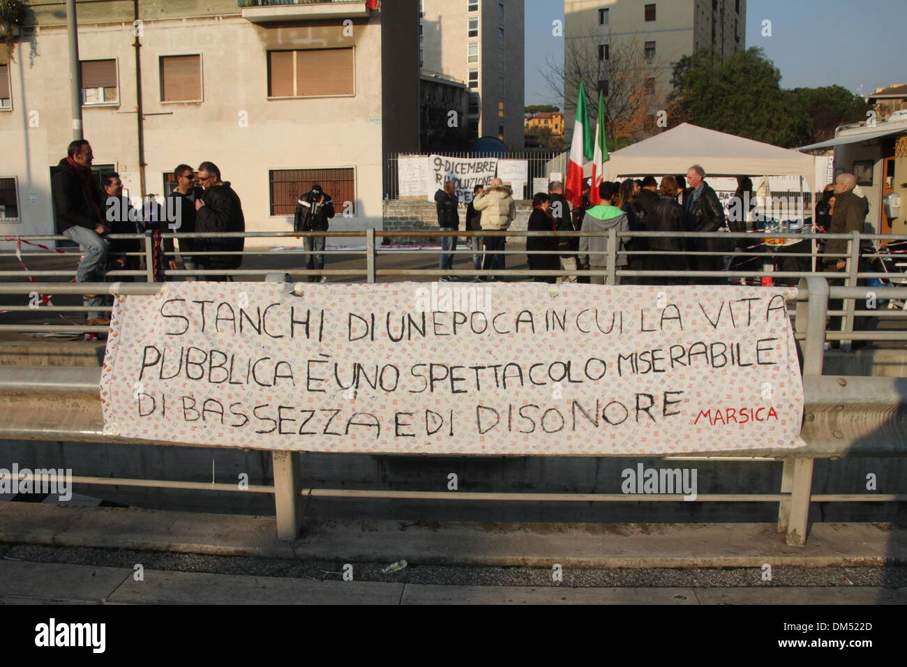 Rome, Italy. 11th December 2013. The 'pitchfork movement' protesters against ineffective government, austerity and recession congregate in Piazzale dei Partigiani, Rome, Ital Credit:  Gari Wyn Williams/Alamy Live News Stock Photo