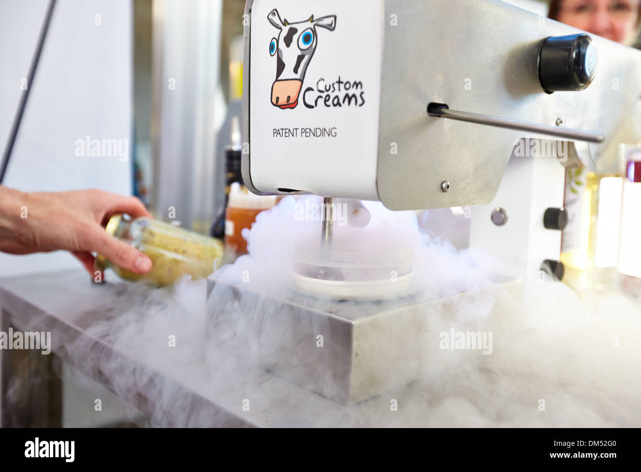 Liquid nitrogen being used to make ice cream in 45 seconds at the Stock