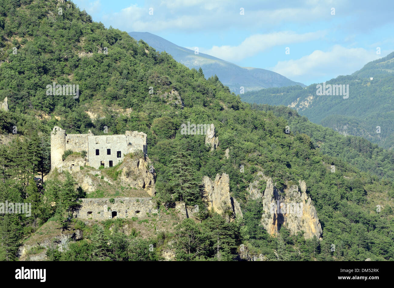 Ruins of Medieval Castle or Château de Reine-Jeanne Guillaumes Haut-Var Alpes-Maritimes France Stock Photo