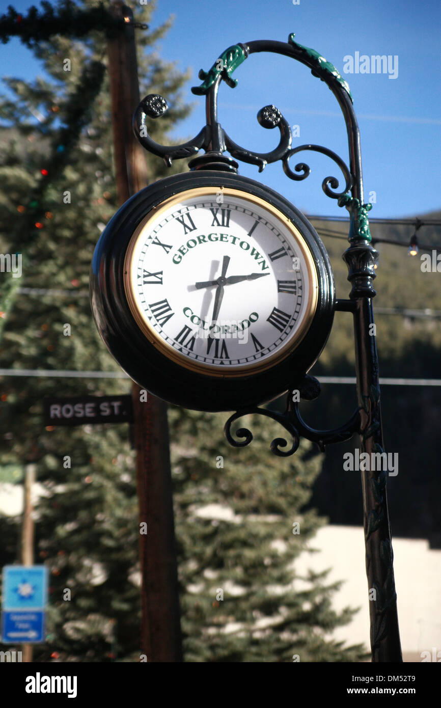 clock in the town square in Colorado Stock Photo Alamy