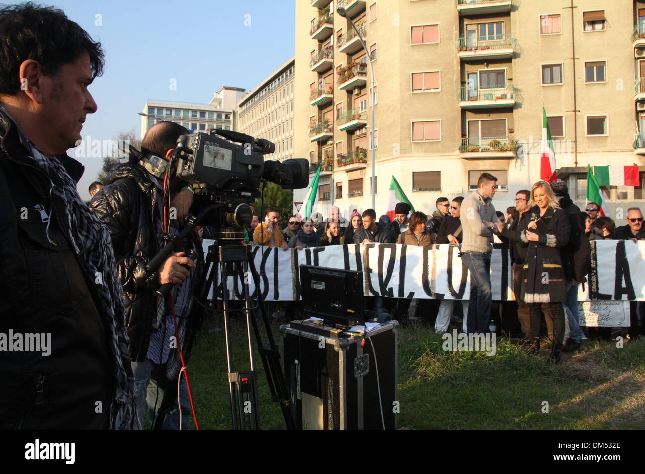 Rome, Italy. 11th December 2013. The 'pitchfork movement' protesters against ineffective government, austerity and recession congregate in Piazzale dei Partigiani, Rome, Ital Credit:  Gari Wyn Williams/Alamy Live News Stock Photo