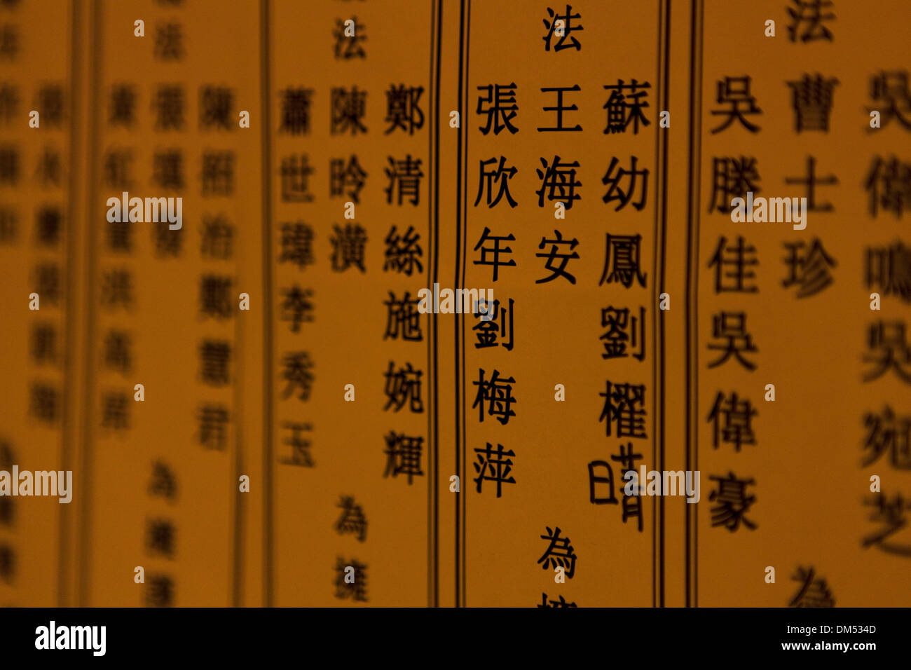 Text inside the Buddha Tooth Relic Temple and Museum in Chinatown, Singapore. Stock Photo