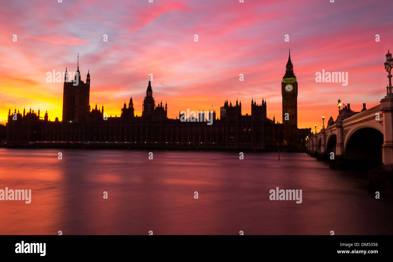 Westminster Red Sky Sunset Stock Photo
