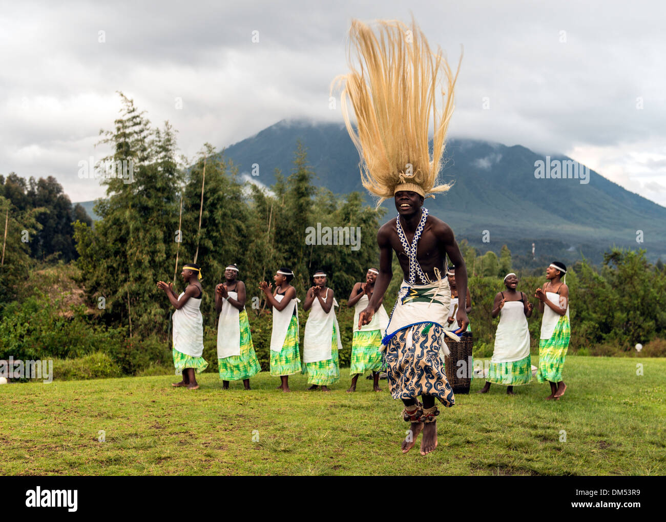 Traditional African dancers Volcanoes National Park Rwanda Africa Stock Photo