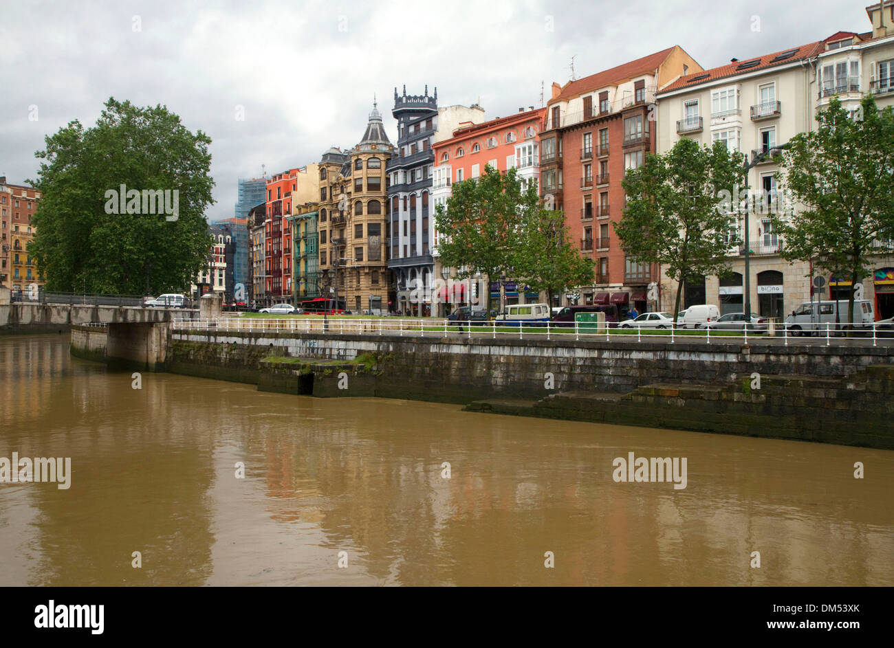 The Nervion River at Bilbao, Biscay, Spain. Stock Photo