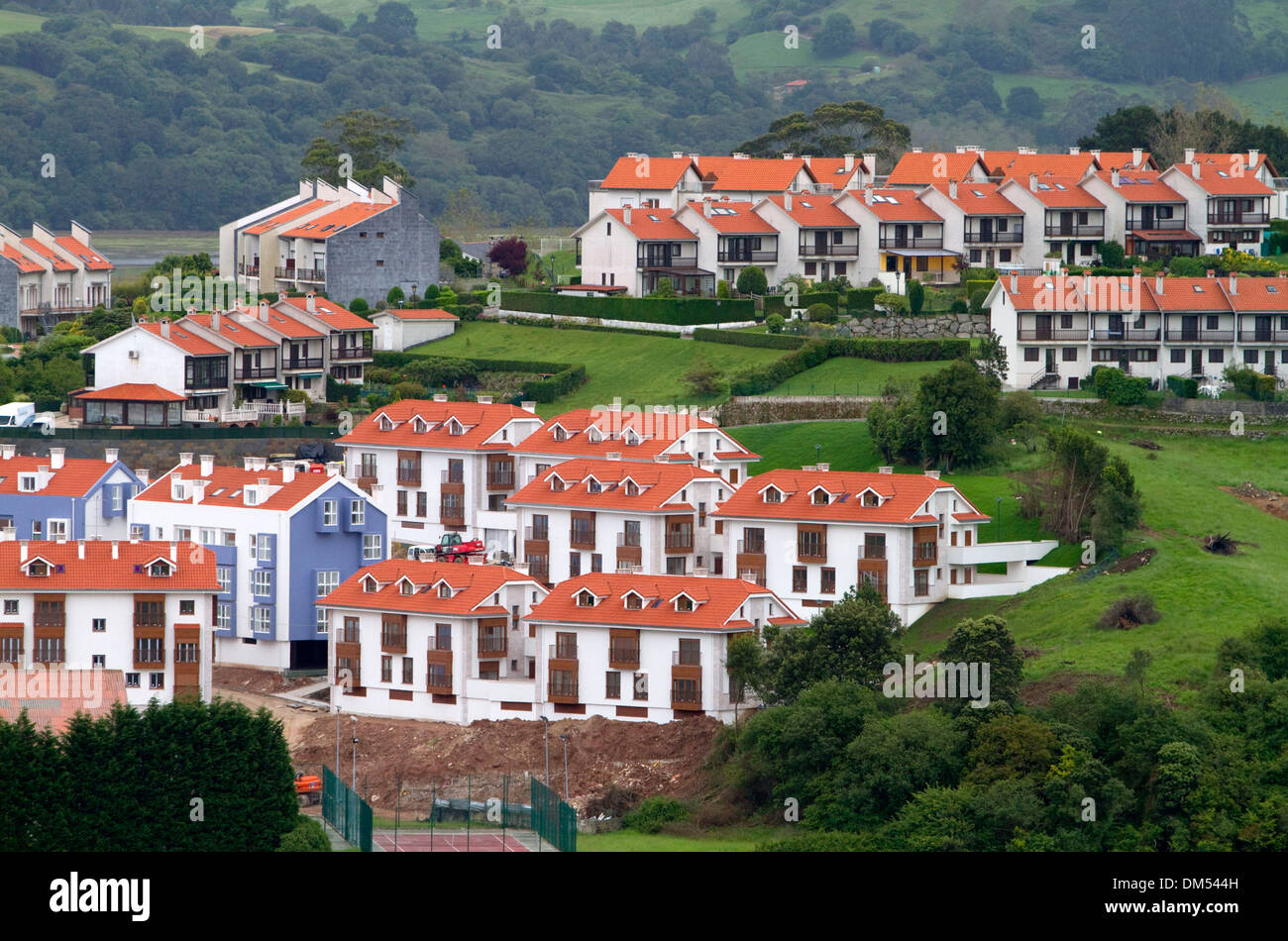 Modern condominiums at San Vicente de al Barquera, Cantabria, Spain. Stock Photo