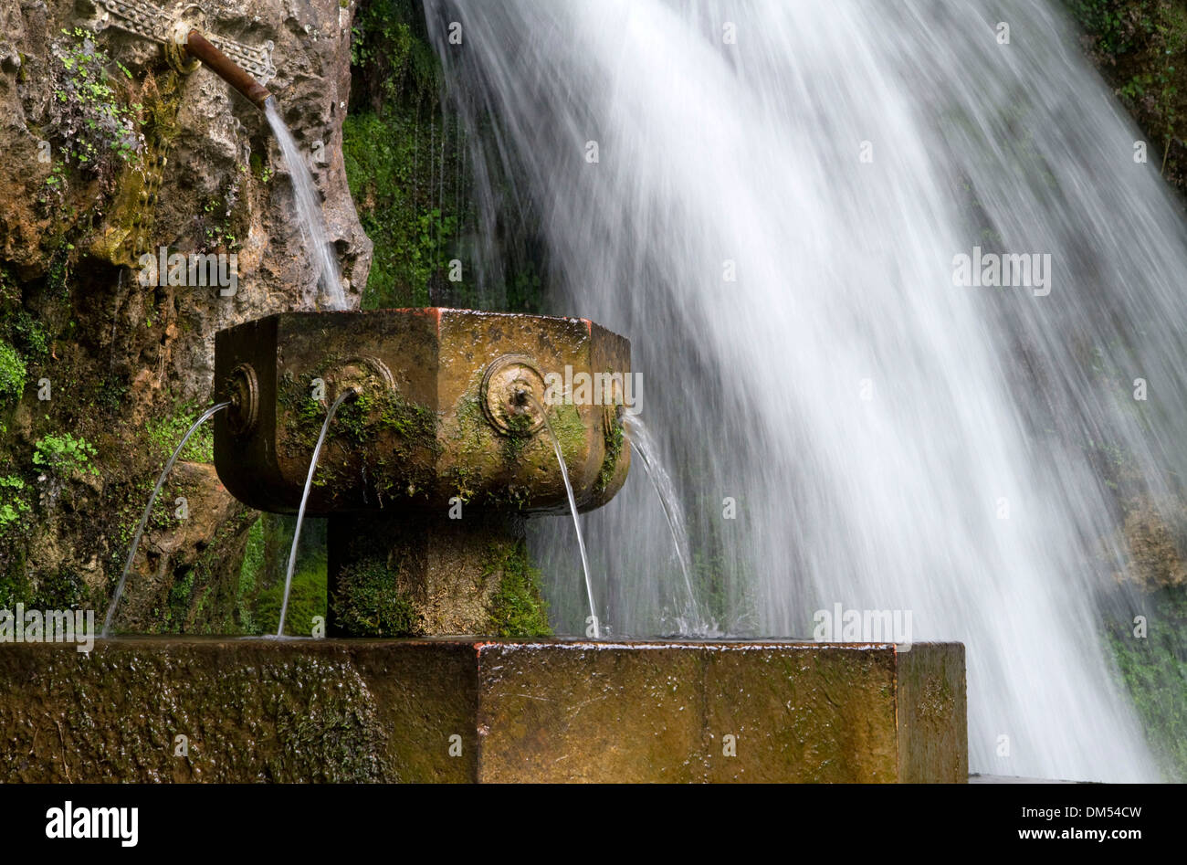 Spring water fountain at the Holy Cave of Covadonga located in Asturias, northern Spain. Stock Photo