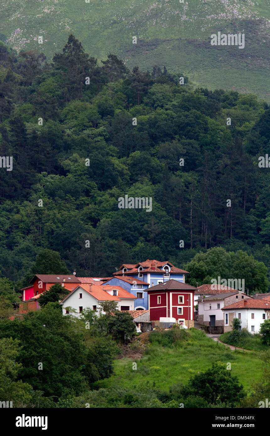 Colorful houses near Las Rozas, Asturias, Spain. Stock Photo