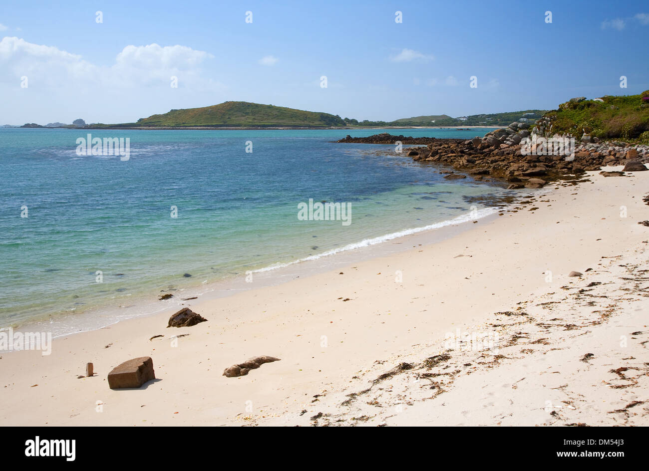 White sands at Appletree Bay, Tresco, Isles of Scilly, Cornwall, England. Stock Photo