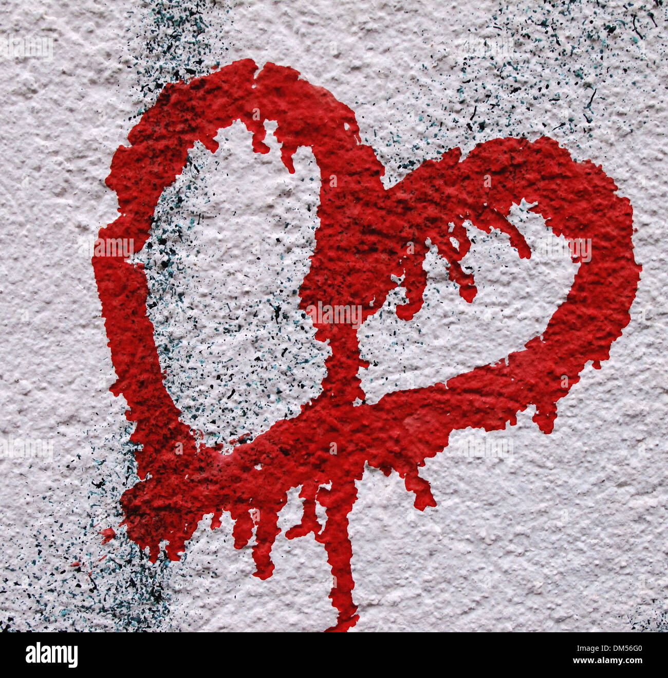 More poorly, concrete, wall, heart, spray, heart, red, love, symbol, mural painting Stock Photo