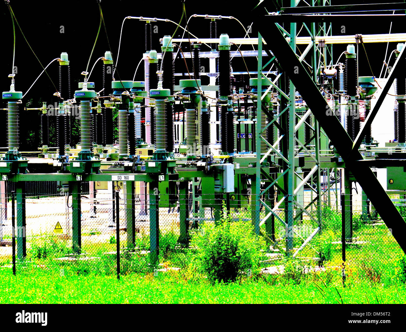 Germany, Upper Palatinate, electricity, energy, transformer station, transformation, power, concepts, grass Stock Photo