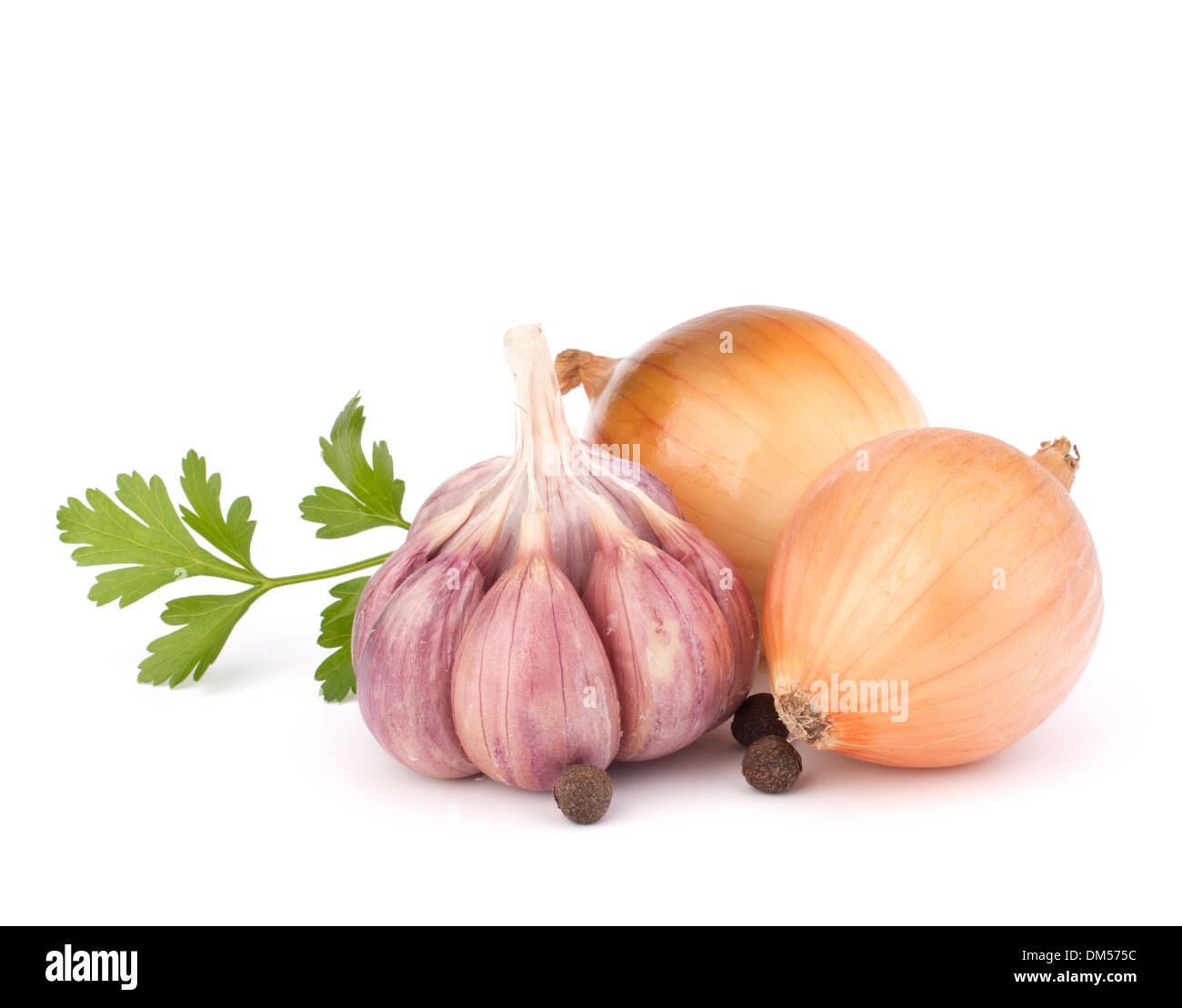 Onion and garlic clove isolated on white background Stock Photo - Alamy