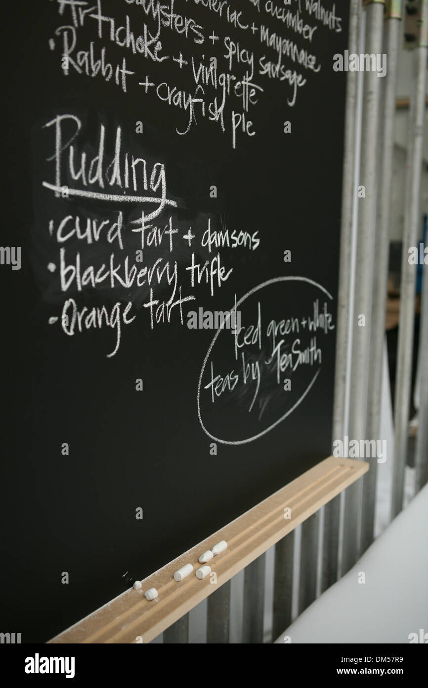 Blackboard menu, describing desserts Stock Photo Alamy