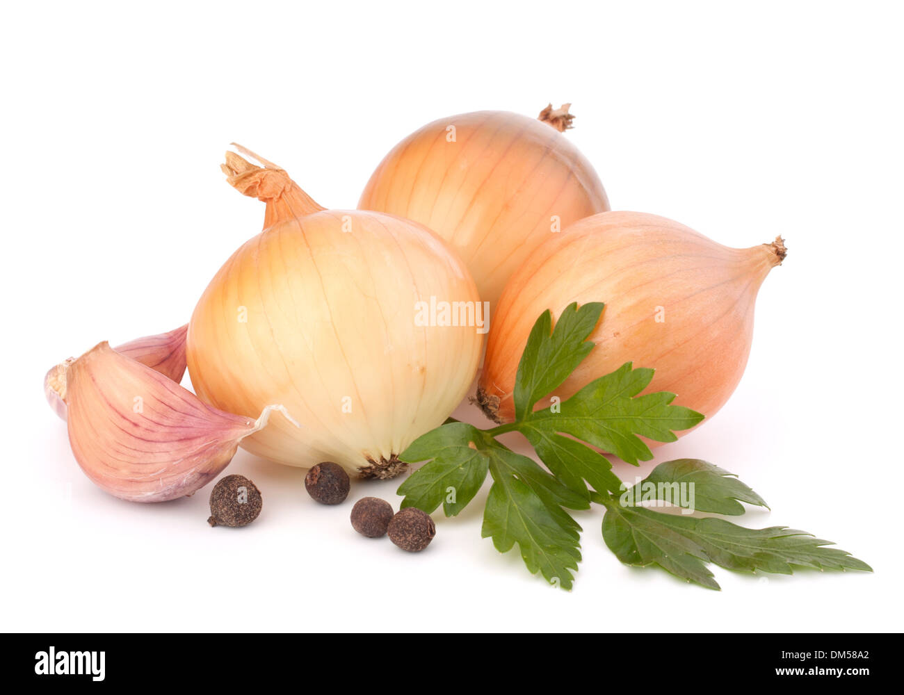Onion and garlic clove isolated on white background Stock Photo - Alamy