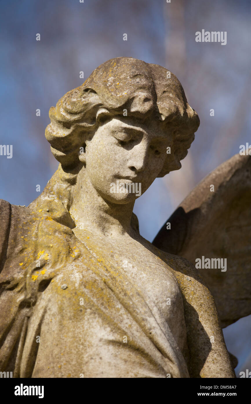 Stone Statue Gravestone in York Cemetery, Yorkshire Stock Photo