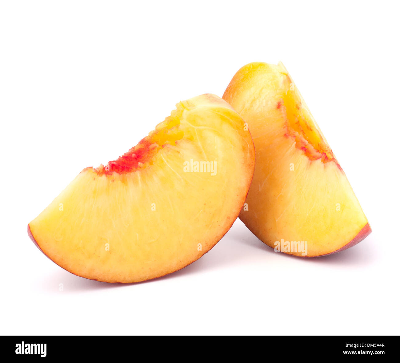 Ripe peach fruit slice isolated on white background cutout Stock Photo ...