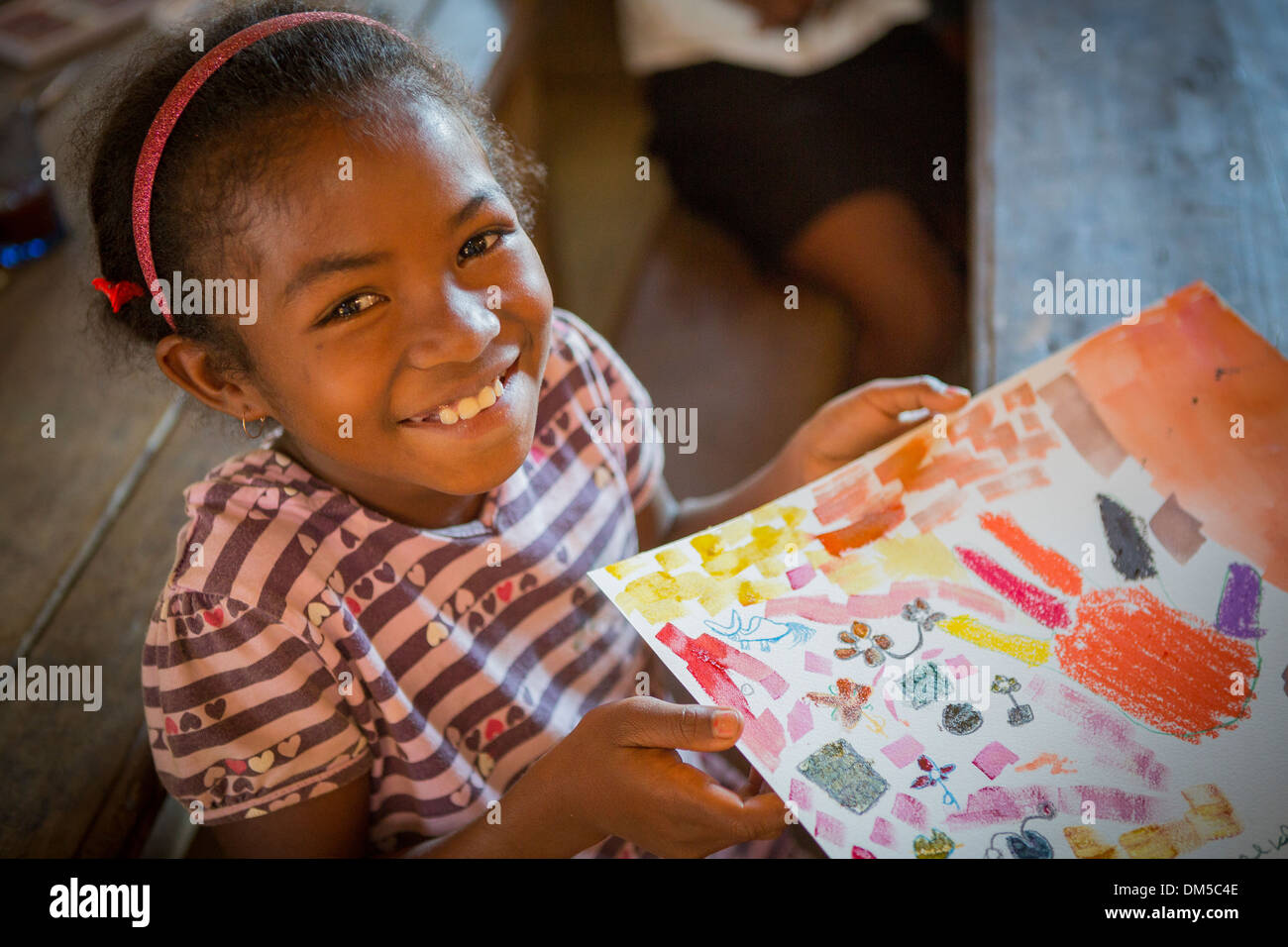 A child in art class in Vatomandry District, Madagascar. Stock Photo