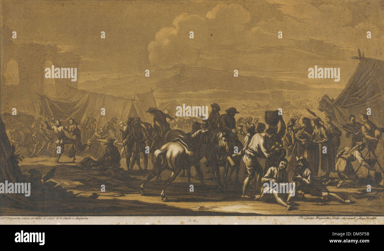 An artwork depicting a historical camp scene, illustrating daily life ...