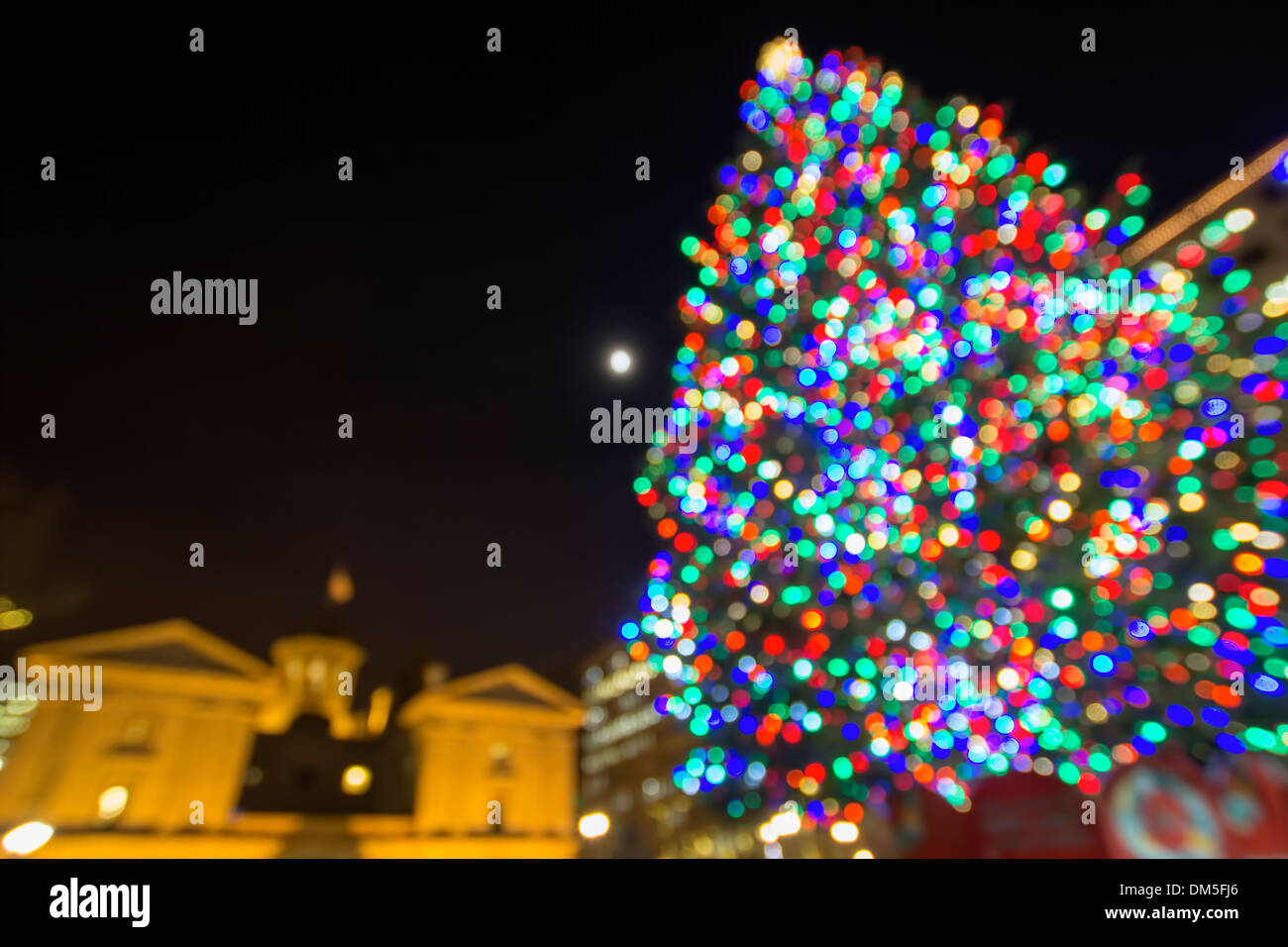 Christmas Holiday Tree with Festive Colorful Lights in Pioneer Courthouse Square in Downtown Portland Oregon Stock Photo