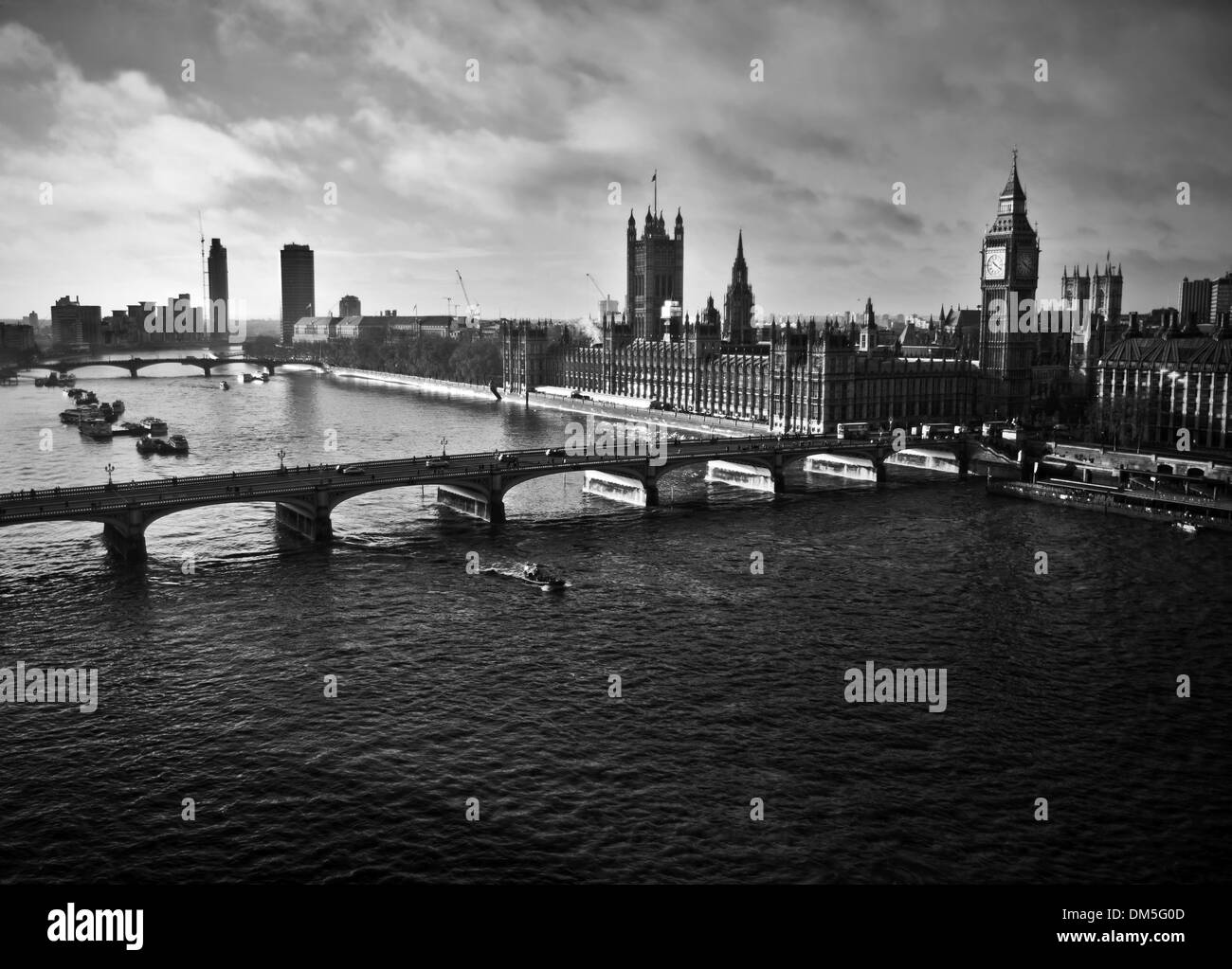 Black and white London panorama over the river Thames Stock Photo - Alamy