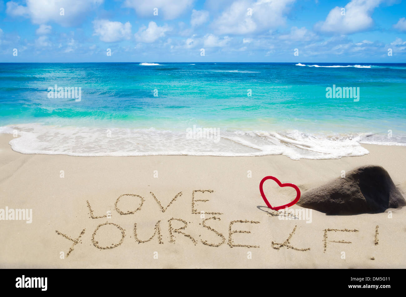 Red Heart On Sandy Beach Word Stock Photo 1161487648