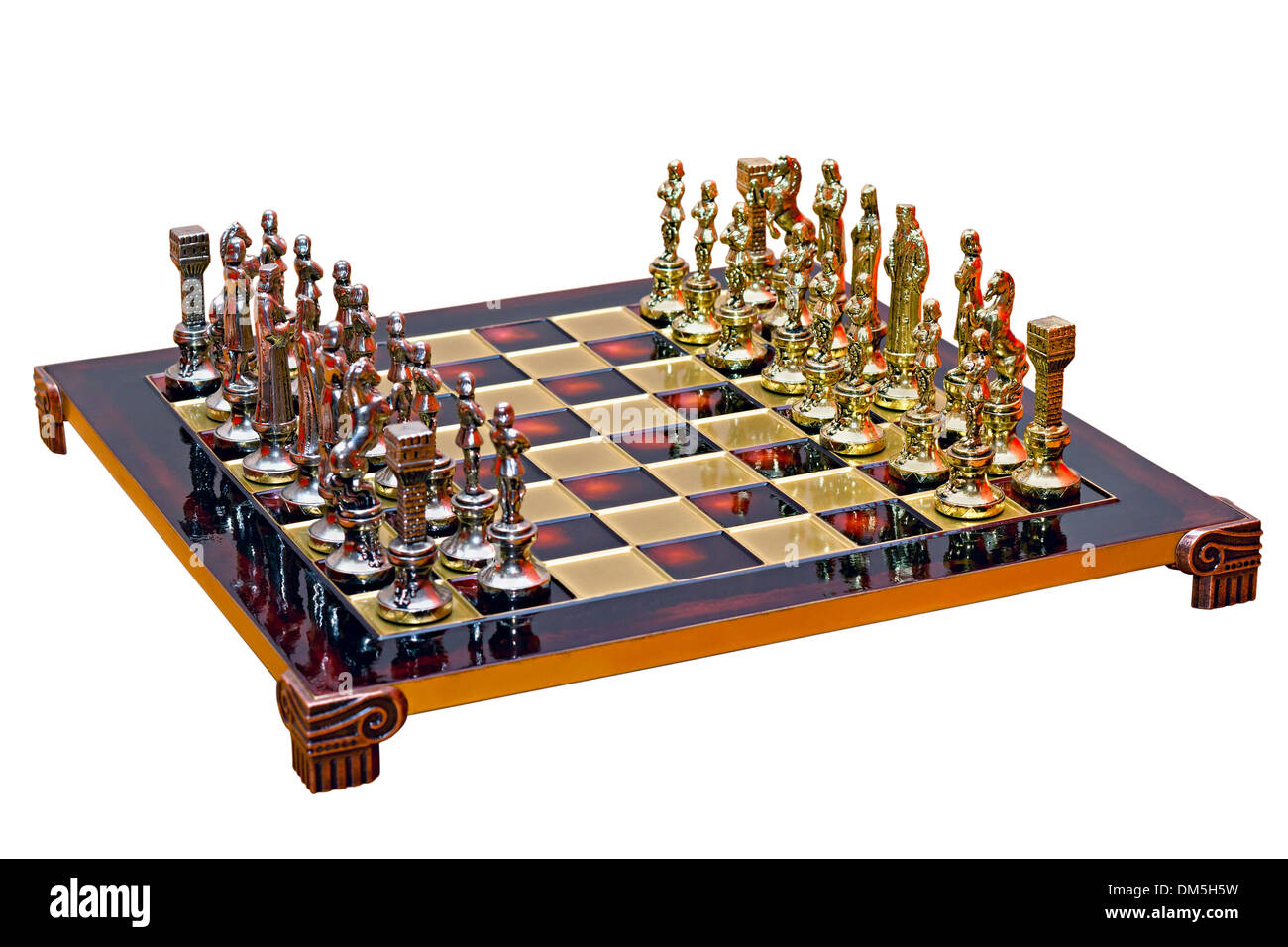 cast iron lacquered chess board isolated on white background Stock Photo