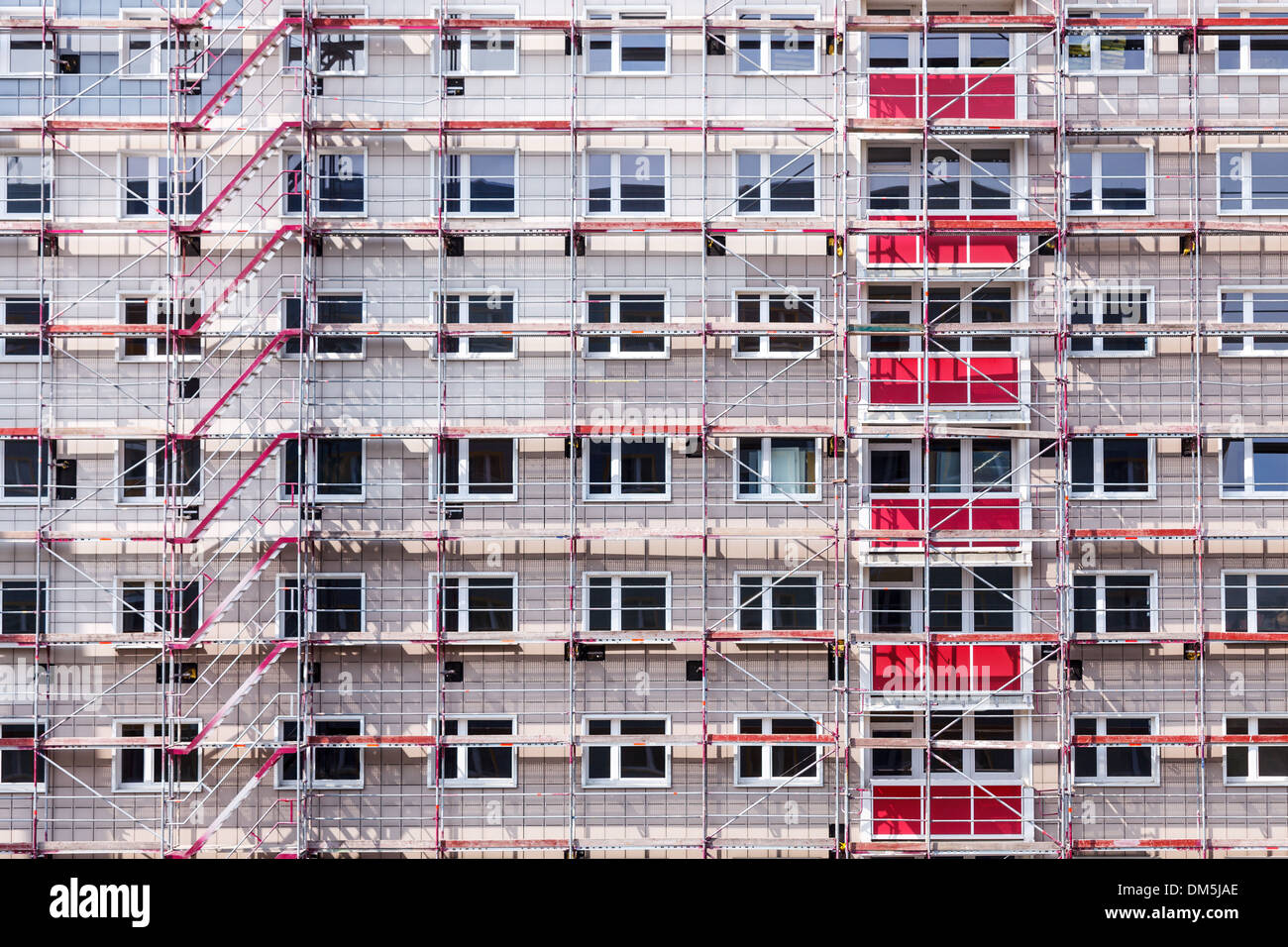 high building house in scaffolding Stock Photo