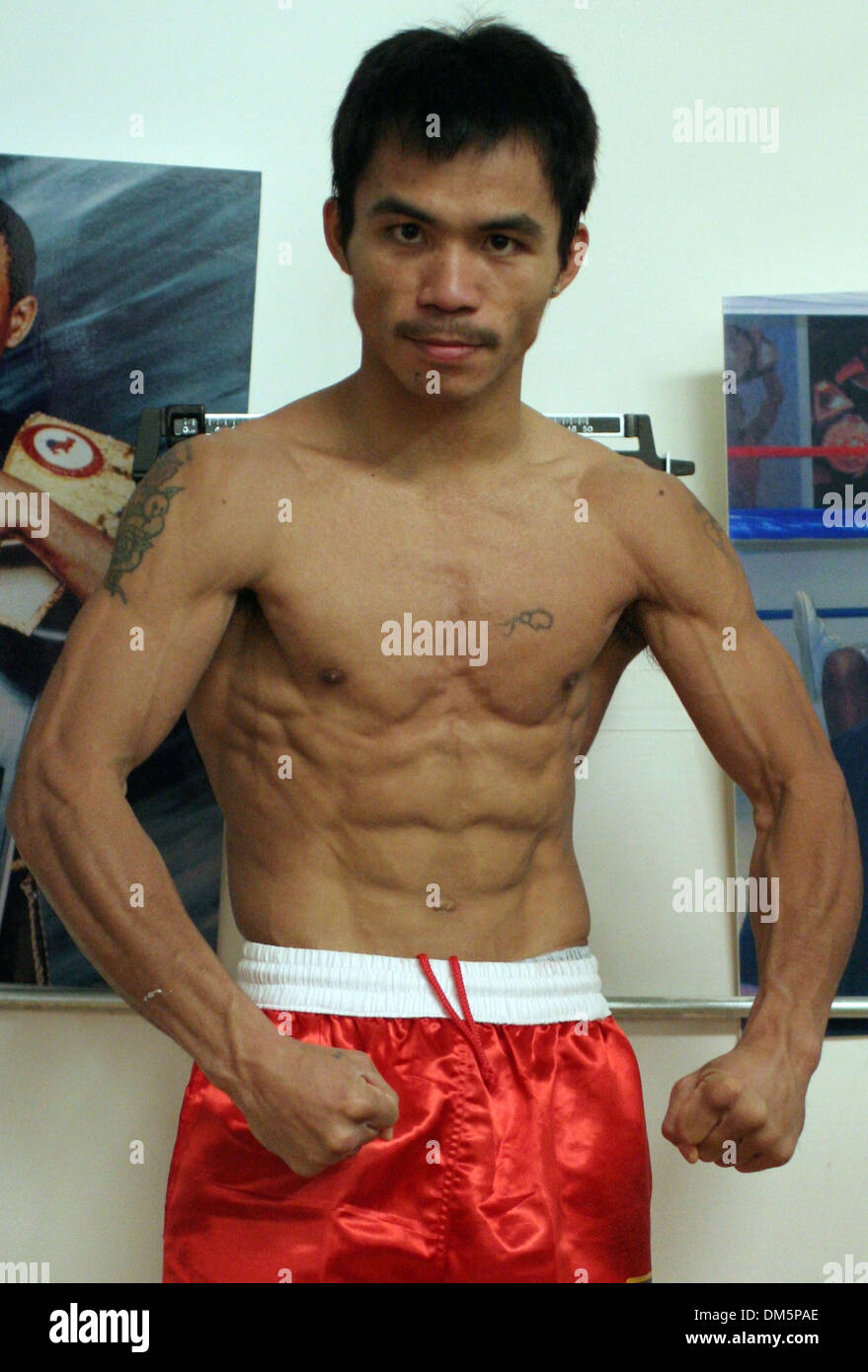Mar 17, 2005; Las Vegas, NV, USA; Boxer MANNY PACQUIAO at his final training session before his March 19th fight at the MGM Grand in Las Vegas. Pacquaio faces Erik 'El Terrible' Morales in a super featherweight title fight at the MGM Grand Garden. Morales, 47-2 with 3 knockouts, is a three time world champion from Tijuana, Mexico. Pacquiao 39-2-2 with 30 knockouts, is a two time wo Stock Photo