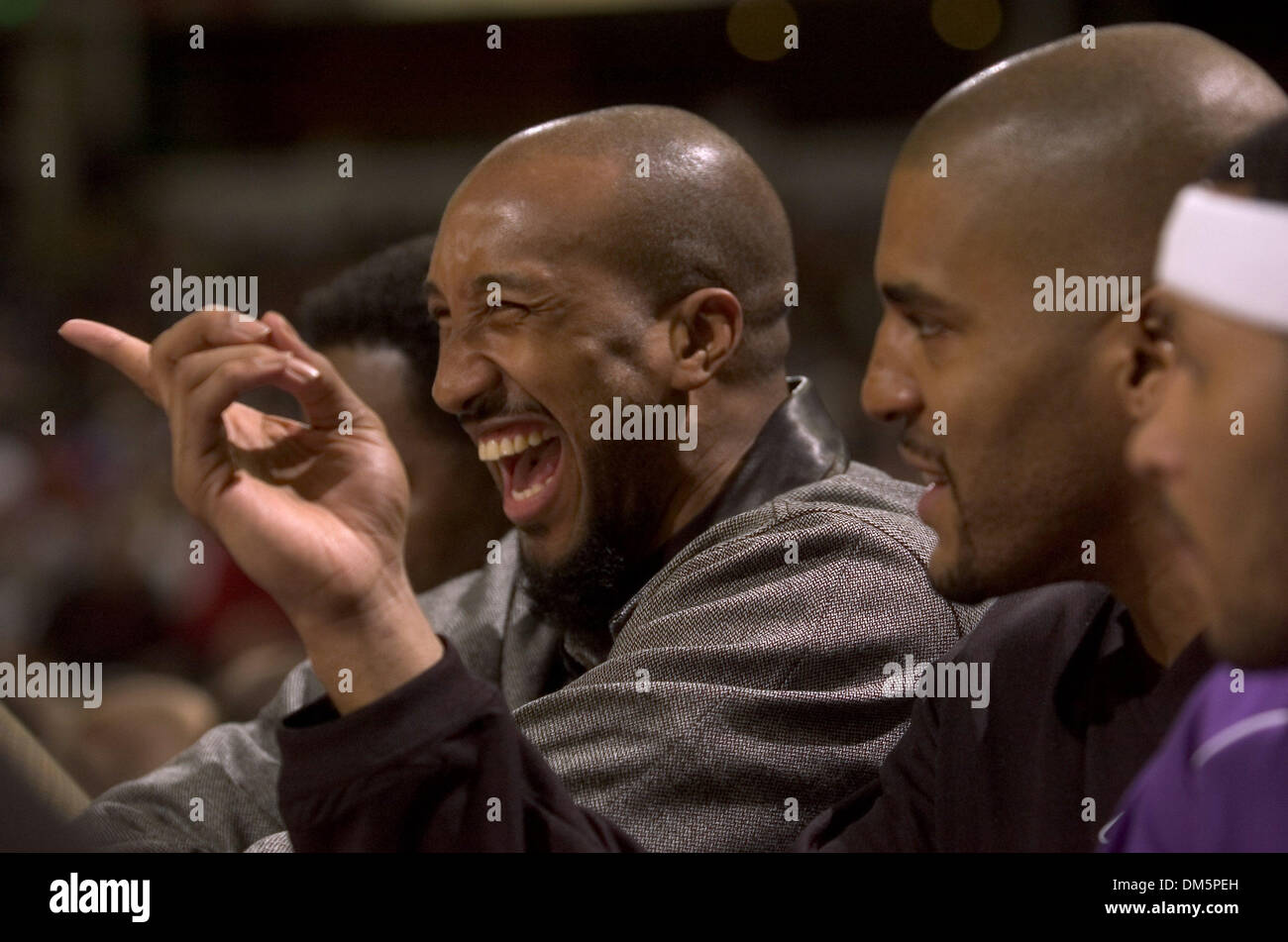 Mar 22, 2005; Sacramento, CA, USA; Sacramento Kings  Brian Skinner laughs with Corliss Williamson before the beginning of the game against the Portland Trail Blazers at Arco Arena. Stock Photo