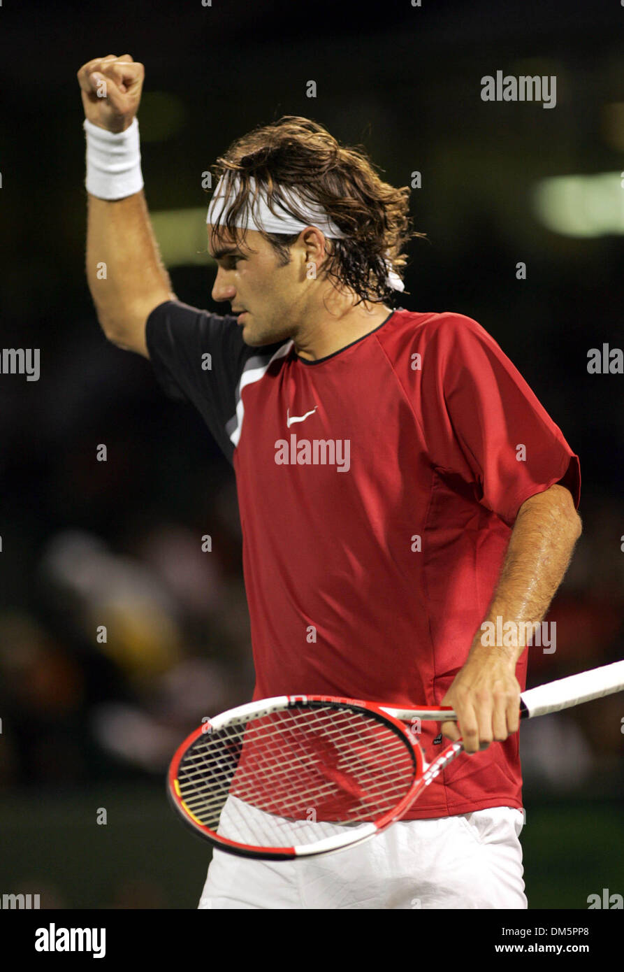 Apr 01, 2005; Key Biscayne, FL, USA; ROGER FEDERER reacts to his win ...