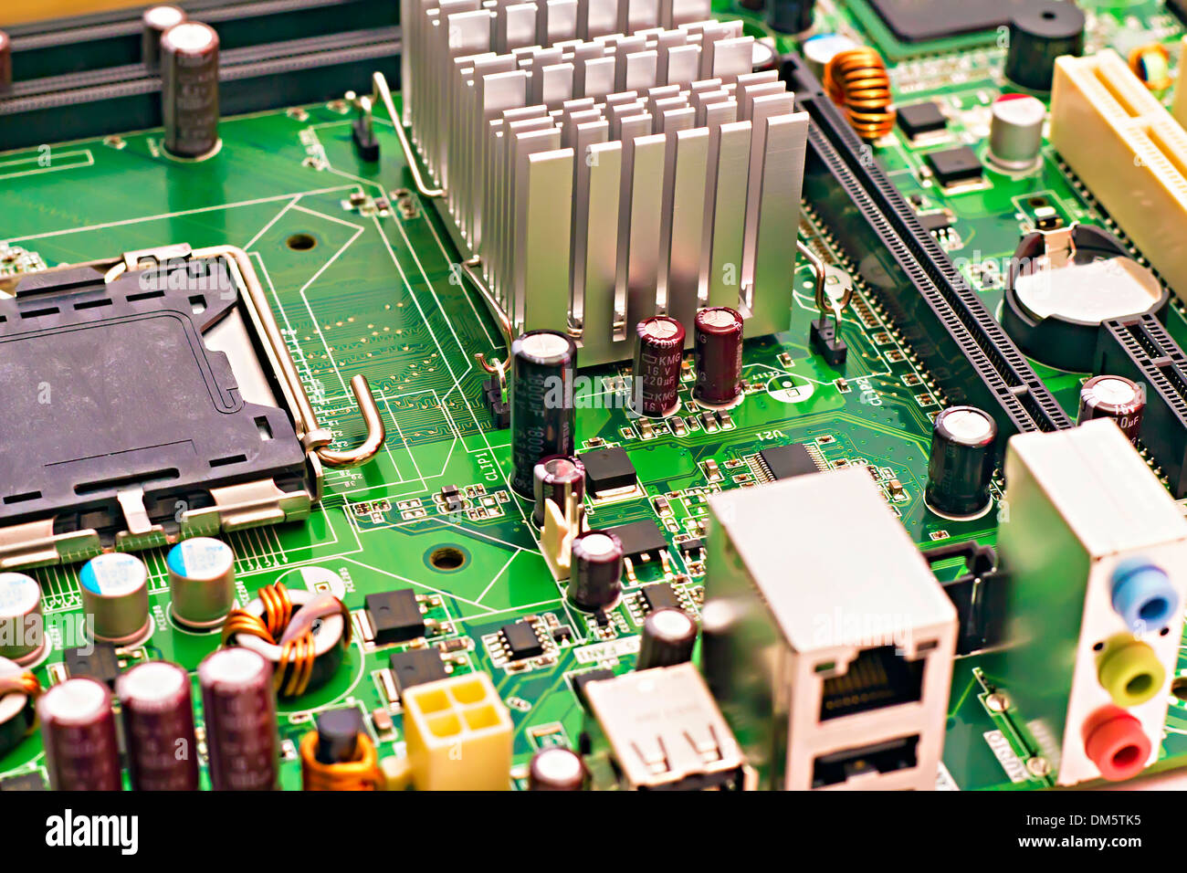 image of the motherboard without a PC processor closeup Stock Photo