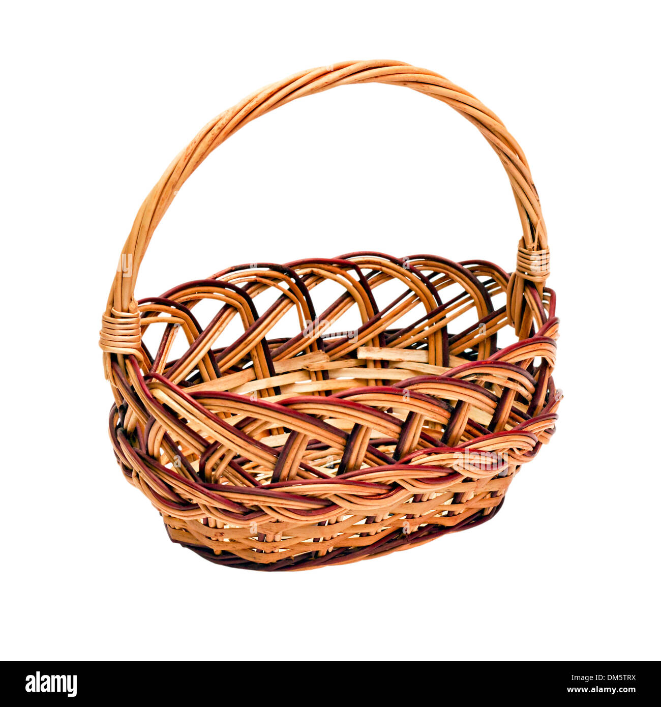 wickerwork basket with handle isolated on white background Stock Photo