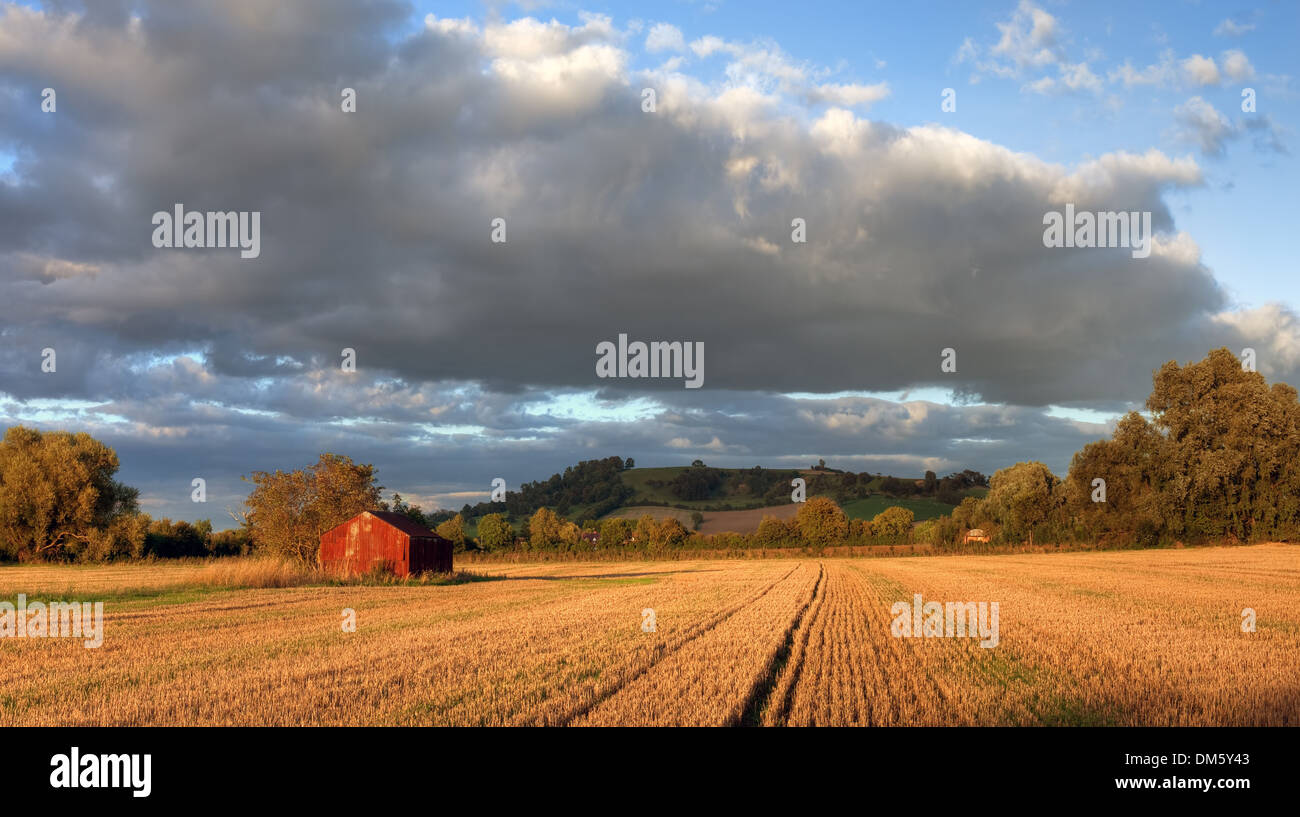 View over arable farmland near the Cotswold village of Mickleton, Chipping Campden, Gloucestershire, England. Stock Photo
