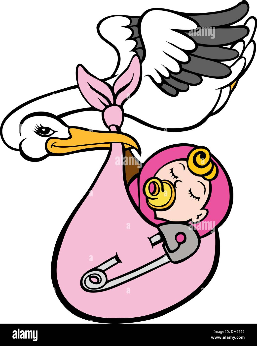 Stork Delivering Baby Girl Stock Vector