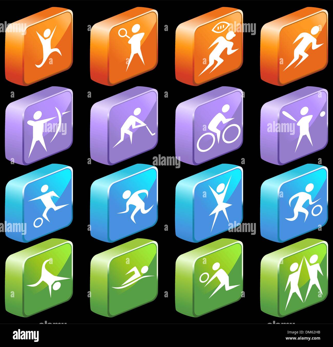 Athletic 3D Square Glossy Buttons Stock Vector